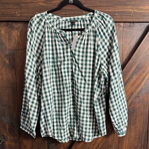 Ann Taylor Factory Green and White Plaid Blouse